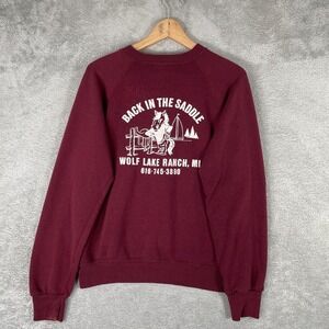 True Vintage Wolf Lake Ranch Sweatshirt Mens Large 80s Bassett Walker USA Made